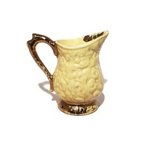 Antique 19th Century English Saltglaze Pitcher Creamer Yellow Roses Gold Trim